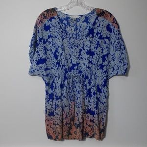 CAbi Blue Ombre Floral Tie Waist Boho Top